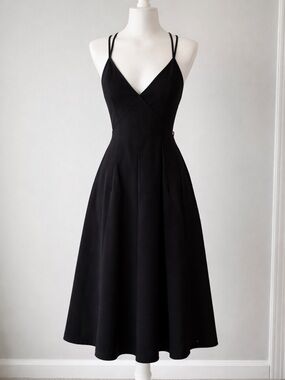 Lila Rose Black Midi Dress with Double Spaghetti Straps